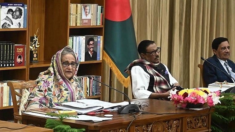 Prime Minister and Awami League President Sheikh Hasina addresses a meeting of the Awami League Working Committee in her official residence, Ganabhaban, Dhaka on 22 December 2022