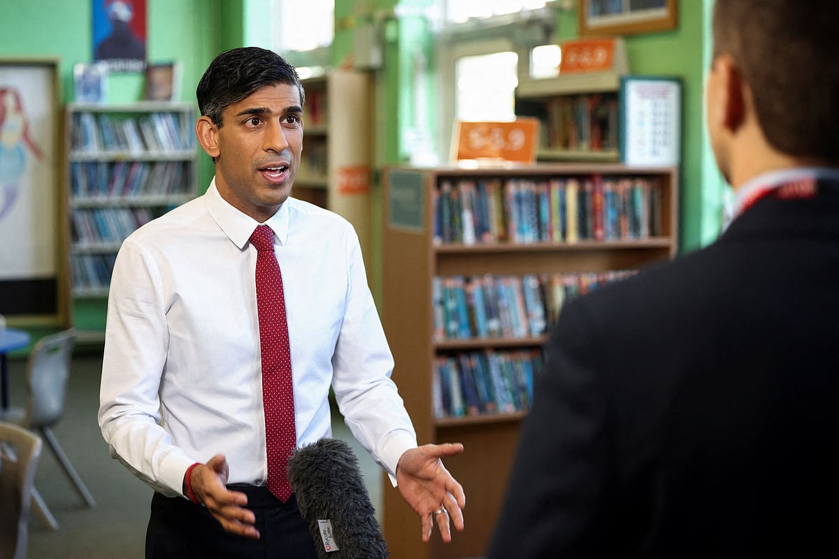 Britain's Prime Minister Rishi Sunak speaks during a televion media interview during his visit to Harris Academy secondary school in south west London on 6 January, 2023