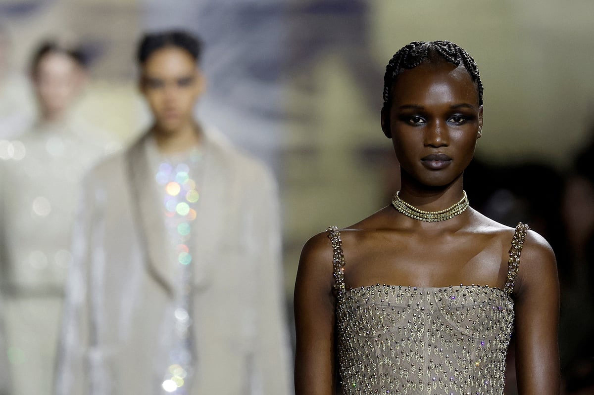 A model presents a creation by designer Maria Grazia Chiuri as part of her Haute Couture Spring/Summer 2023 collection show for fashion house Dior in Paris, France, 23 January, 2023.