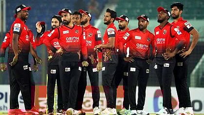 Comilla Victorians players look on during their BPL9 match against Sylhet Strikers at the Zahur Ahmed Chowdhury Stadium in Chattogram on 17 January 2023.