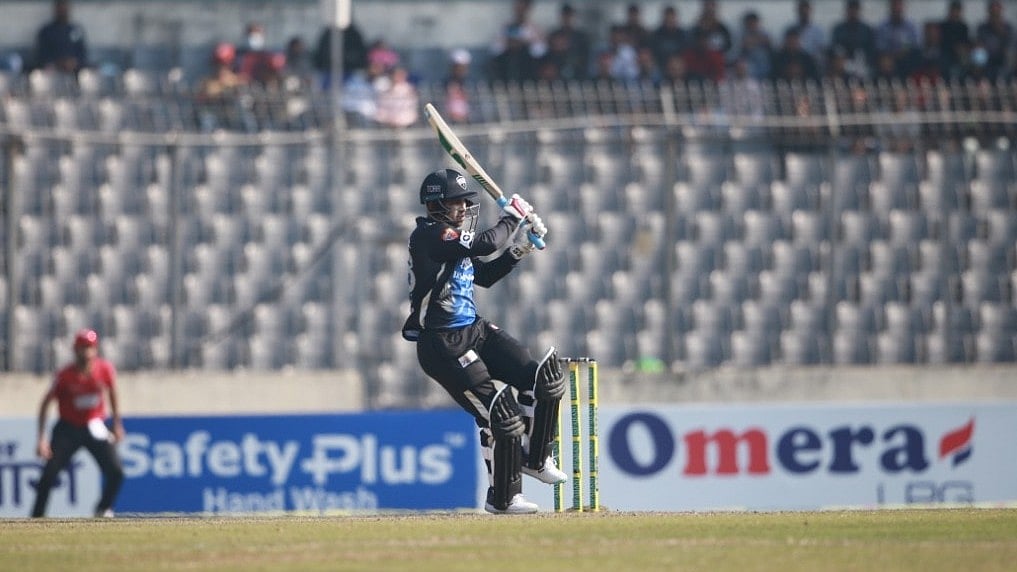 Rangpur Riders batsman Rony Talukdar plays a shot against Fortun Barishal in their ninth Bangladesh Premier League match at the Sher-e-Bangla National Cricket Stadium in Dhaka on 10 January, 2023