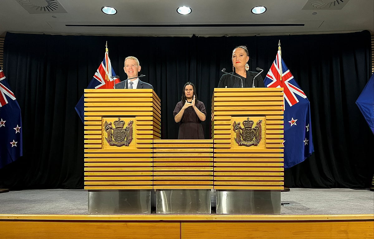 Chris Hipkins and Carmel Sepuloni attend a news conference after being confirmed as the new Prime Minister and Deputy Prime Minister in Wellington New Zealand, January 22, 2023