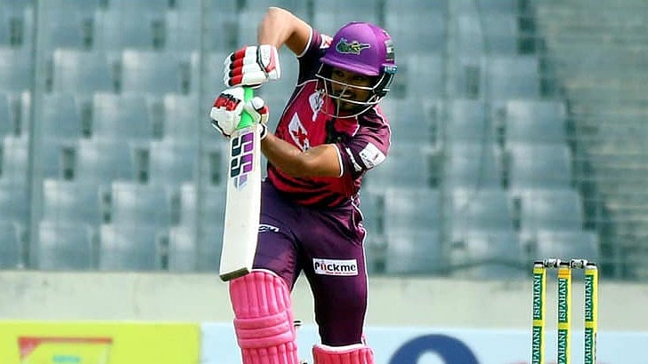 Sylhet Strikers opener Najmul Hossain Shanto plays a shot during their BPL9 match against Sylhet Strikers at the Sher-e-Bangla National Cricket Stadium in Dhaka on 24 January, 2023