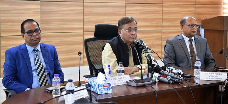 Information and broadcasting minister Hasan Mahmud talks to media on 10 January 2023