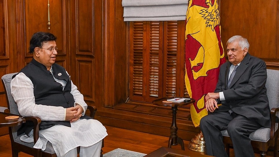Bangladesh’s foreign minister AK Abdul Momen (L) calls on Sri Lanka president Ranil Wickremesinghe at the Presidential Secretariat in Colombo on 4 February 2023
