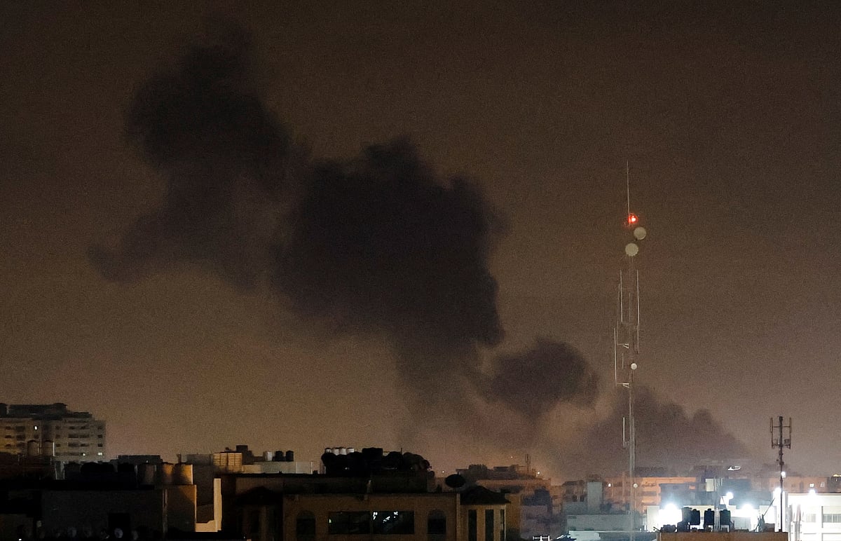 Smoke rises during Israeli airstrikes in Gaza City, February 2, 2023