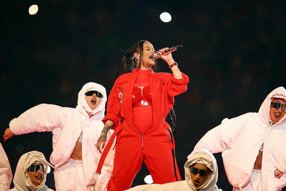 Rihanna performs during the halftime show on 12 February, 2023.