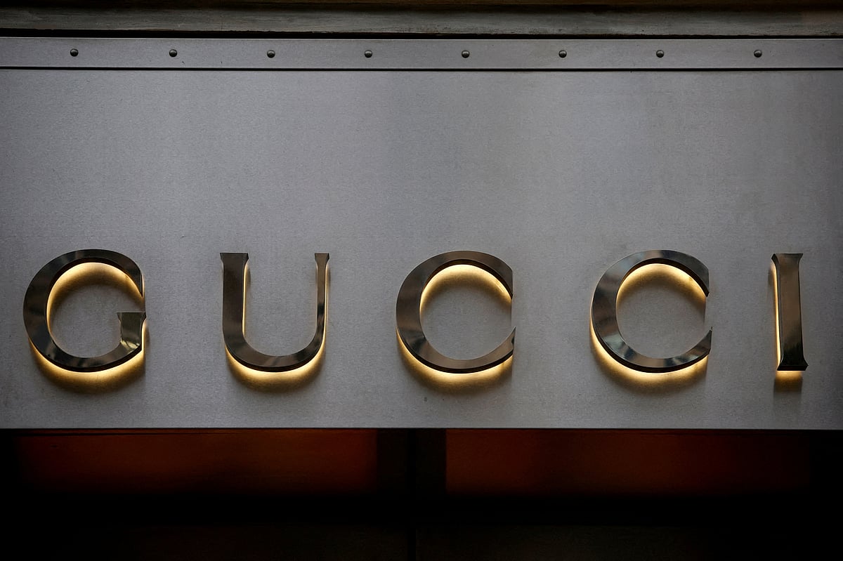A Gucci sign is seen outside a shop in Paris, France, 27 January, 2023.