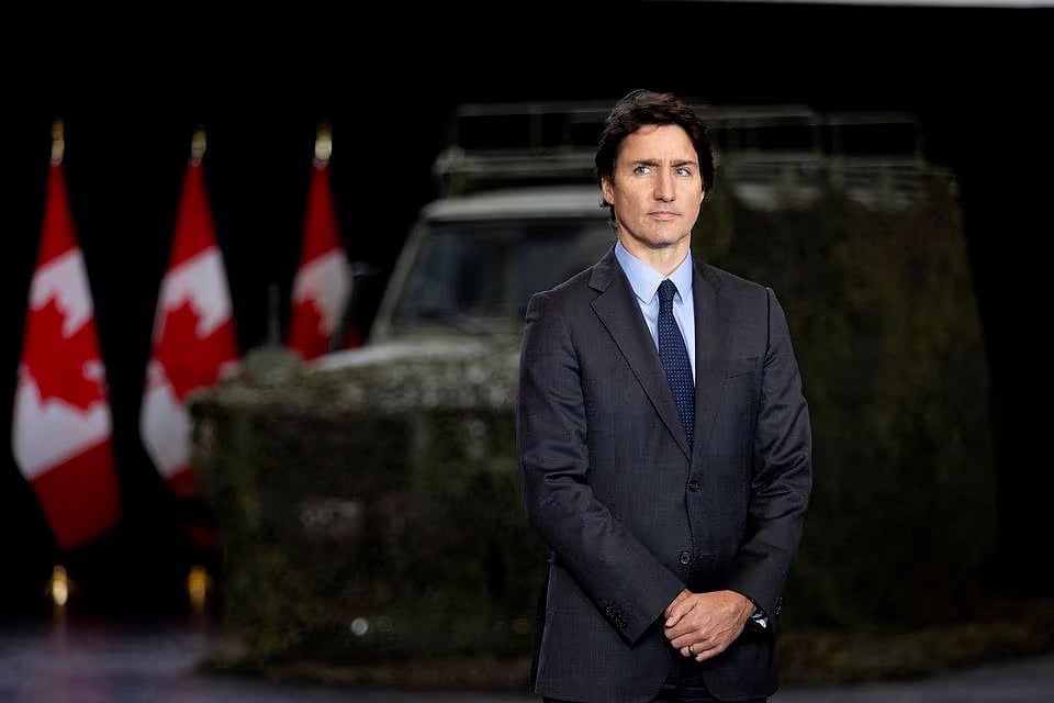 Canada's prime minister Justin Trudeau announces that Canada will send more military equipment and impose additional sanctions on Russian official on the one year anniversary of Russia's invasion of Ukraine at Fort York Armoury in Toronto Ontario, Canada on 24 February, 2023.