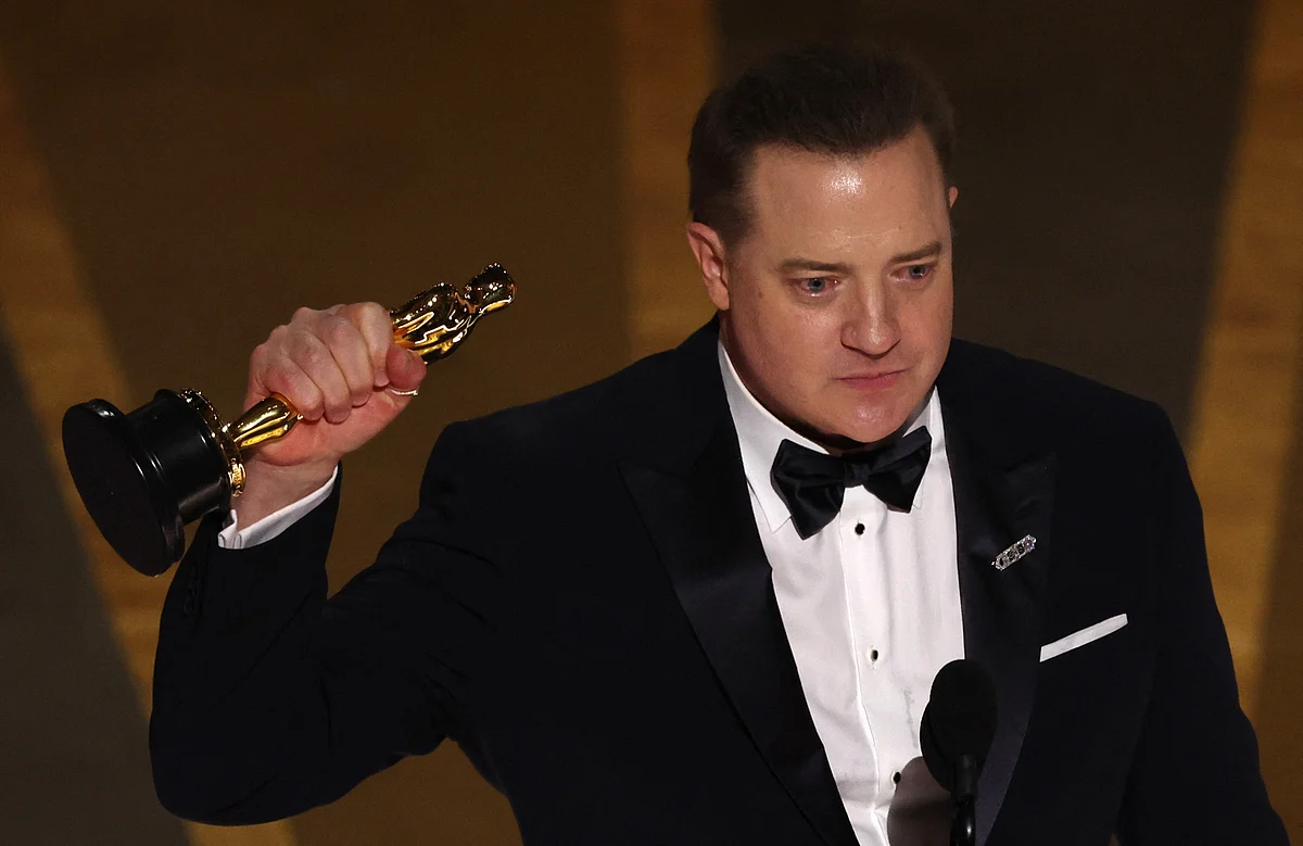 Brendan Fraser accepts the Oscar for Best Actor for "The Whale" during the Oscars show at the 95th Academy Awards in Hollywood, Los Angeles, California, US, 12 March, 2023.