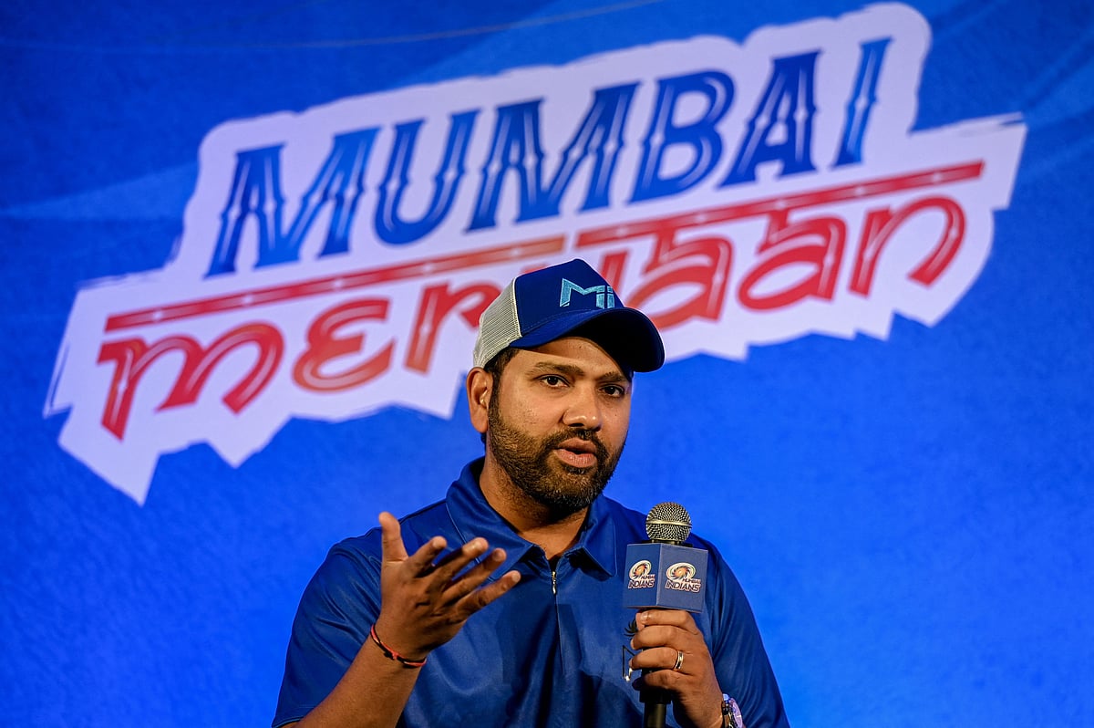 Mumbai Indians' cricket team captain Rohit Sharma speaks during a news conference in Mumbai on 29 March 2023