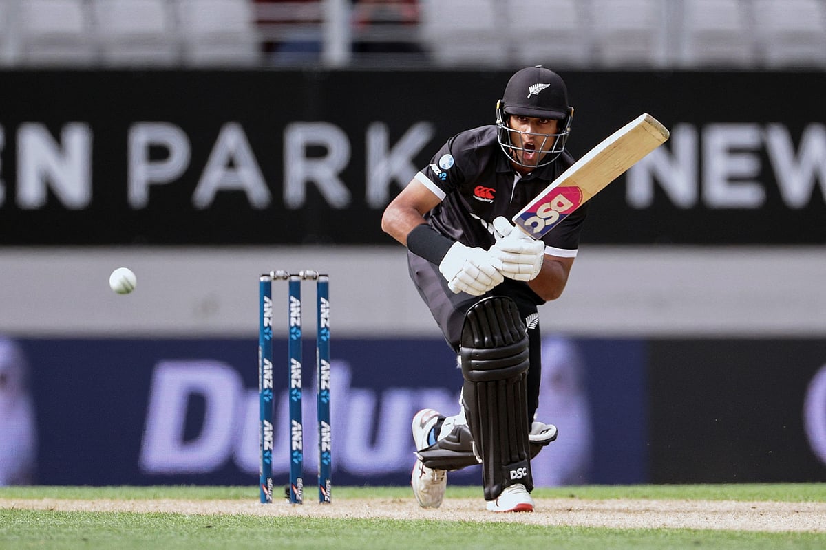 New Zealand's Finn Allen plays a shot during the first one-day international cricket match between New Zealand and Sri Lanka at Eden Park in Auckland on March 25, 2023.