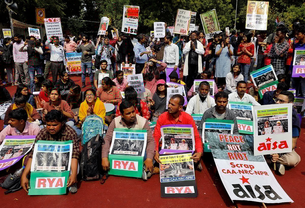 Demonstrators attend a protest against riots following clashes between people demonstrating for and against a new citizenship law in New Delhi, India, March 3, 2020