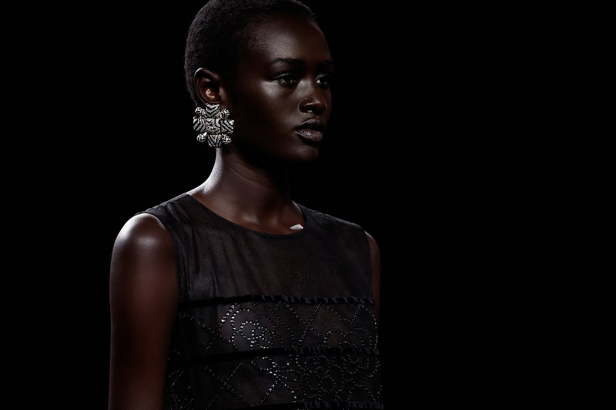 A model presents a creation by designer Virginie Viard, as part of her Fall-Winter 2023/2024 Women's ready-to-wear collection show, for fashion house Chanel during Paris Fashion Week, in Paris, France 7 March, 2023.