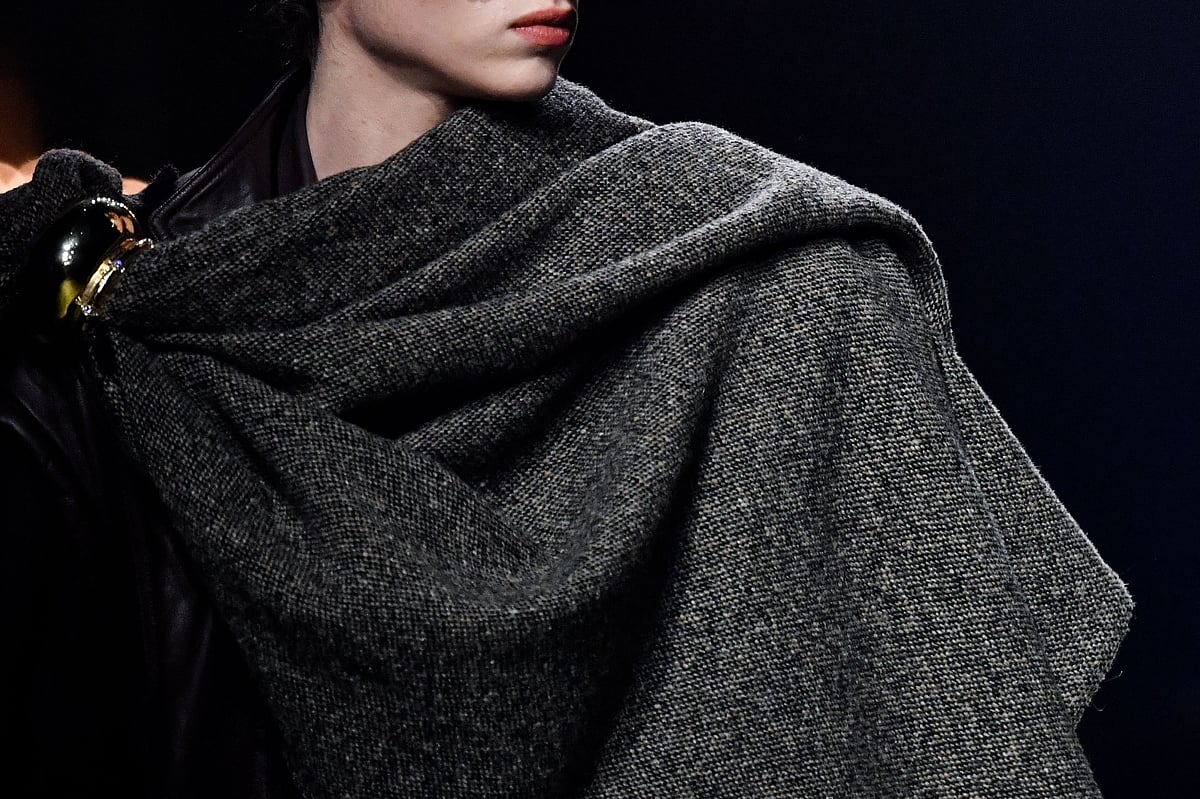 A model presents a creation from Saint Laurent Womenswear Fall-Winter 2023-2024 collection during Paris Fashion Week in Paris, on 28 February, 2023.