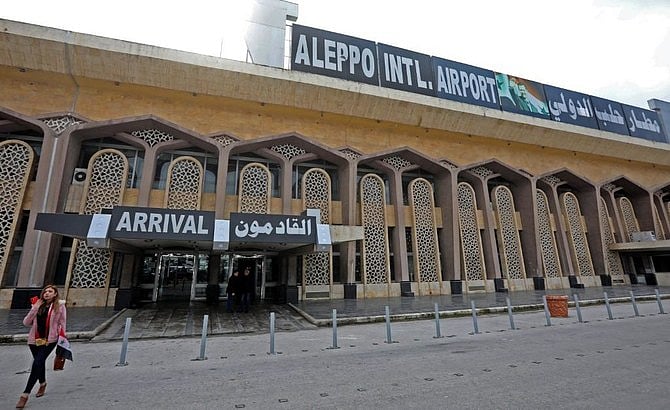 The entrance of Aleppo International Airport in Syria