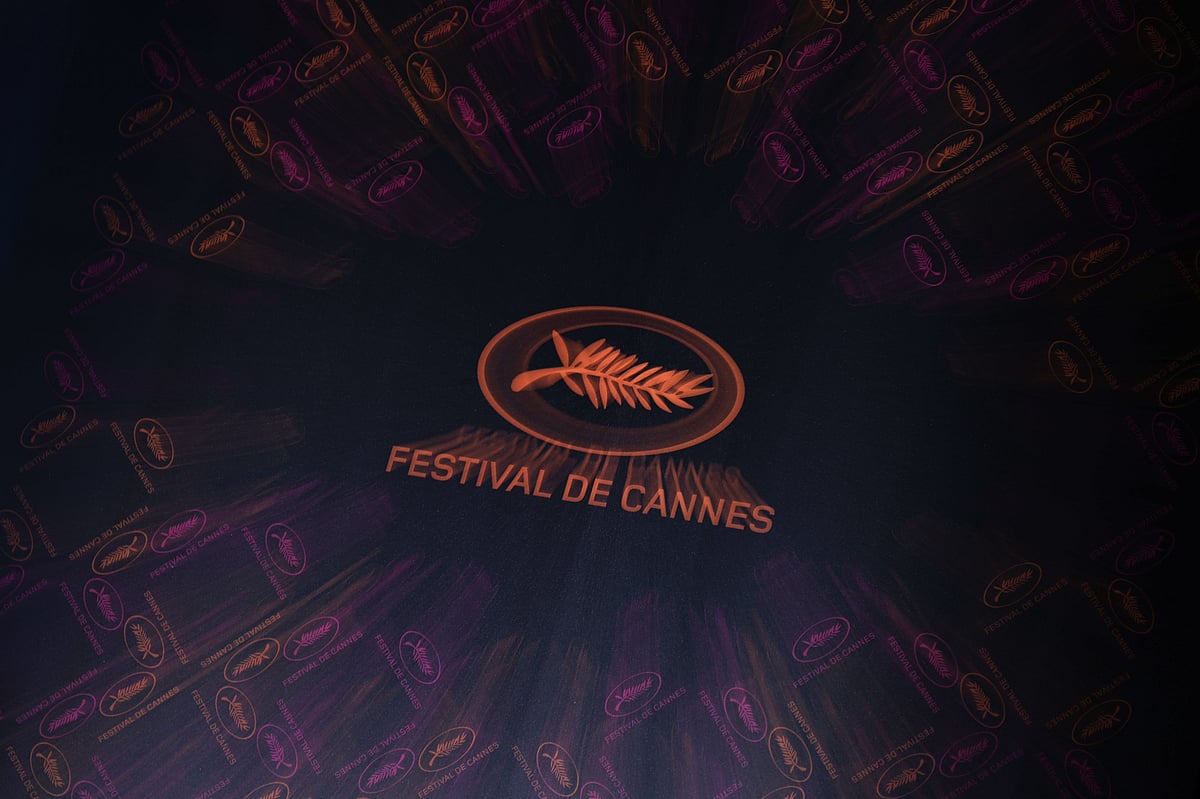 This photograph taken on 13 April, 2023 shows the Cannes Film festival logo during the press conference to announce the Official Selection of the 76th Cannes Film Festival in Paris. The 76th Cannes Film Festival will be held from 16 to 27 May, 2023.