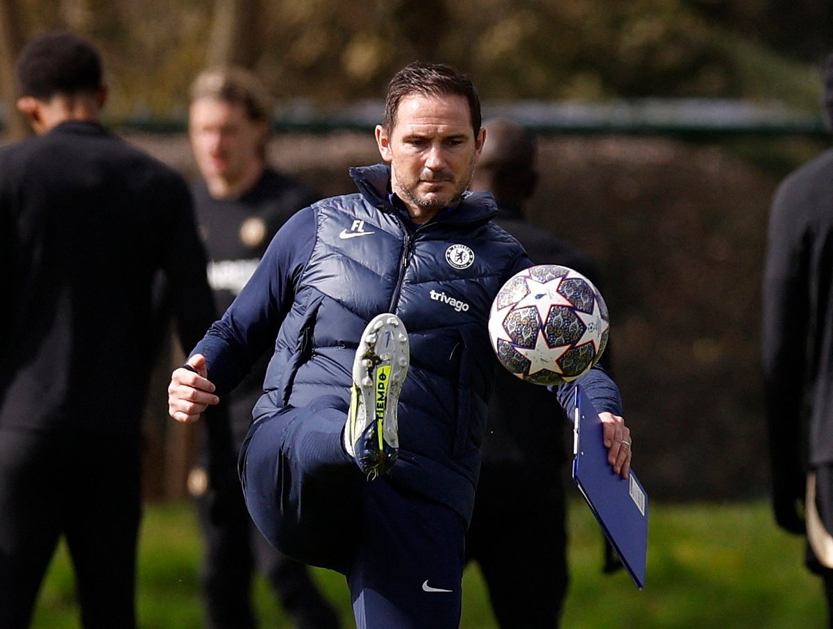 Chelsea manager Frank Lampard during a training session at the Cobham Training Centre in Cobham, Britain on 11 April 2023