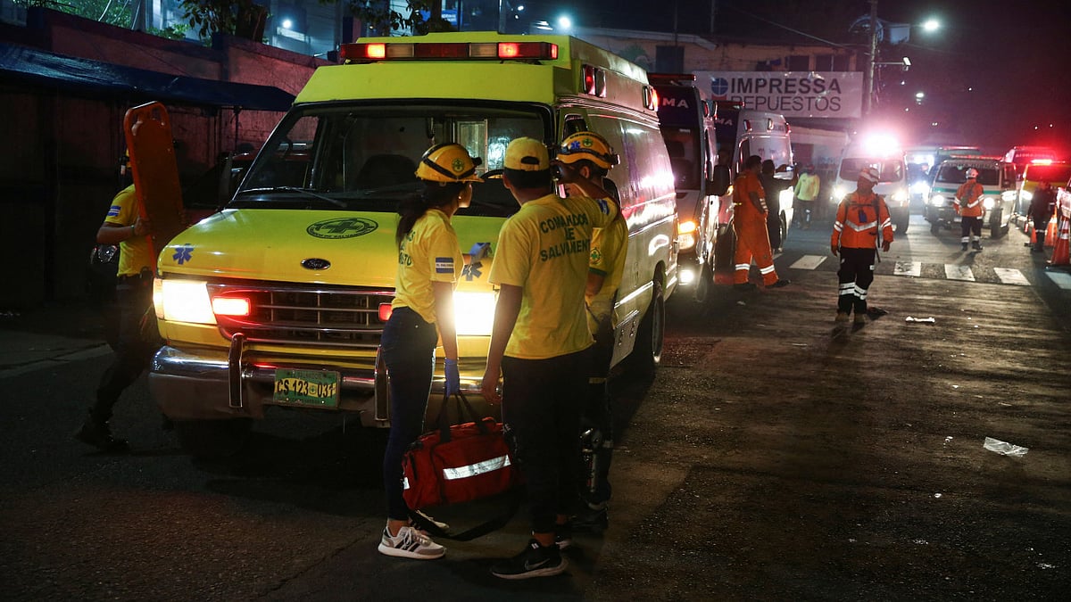 A medical team arrives following a stampede prior to a soccer game between CD FAS Vs Alianza FC at the Cuzcatlan stadium, in San Salvador, El Salvador on 20 May, 2023.