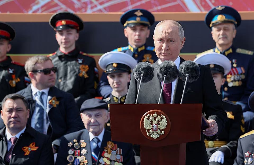 Russian President Vladimir Putin delivers a speech during a military parade on Victory Day, which marks the 78th anniversary of the victory over Nazi Germany in World War Two, in Red Square in central Moscow, Russia 9 May, 2023.