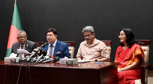 Foreign minister AK Abdul Momen speaks in a briefing at the foreign ministry in the capital