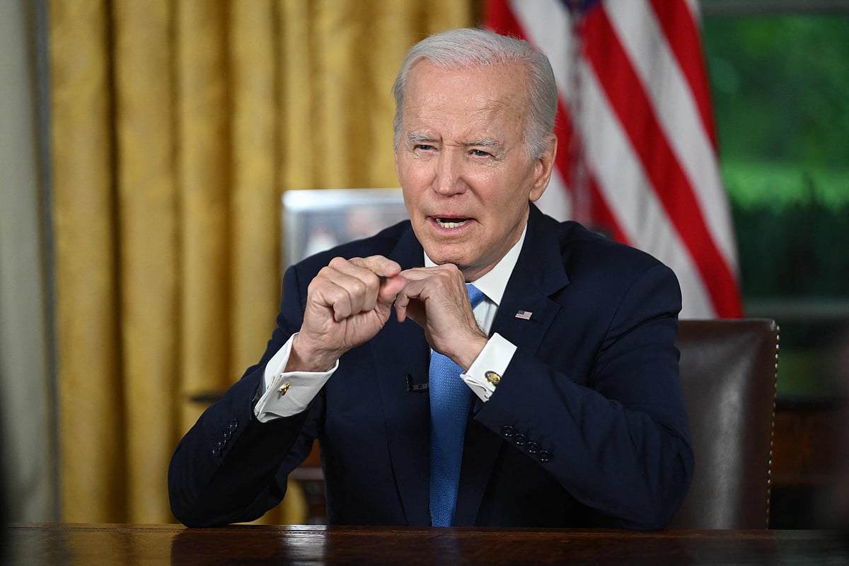US President Joe Biden addresses the nation on averting default and the Bipartisan Budget Agreement, in the Oval Office of the White House in Washington, DC, June 2, 2023