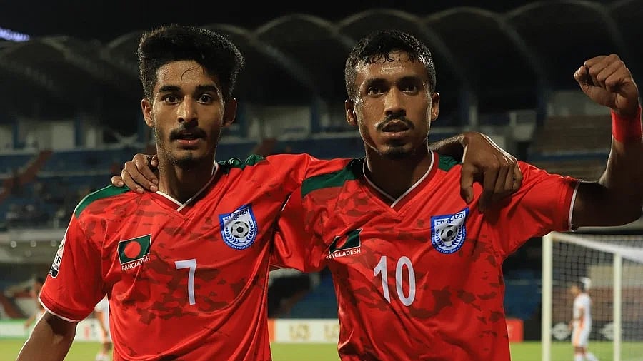 Sheikh Mursalin (L) and Rakib Hossain both scored in the 3-1 thrashing of Bhutan