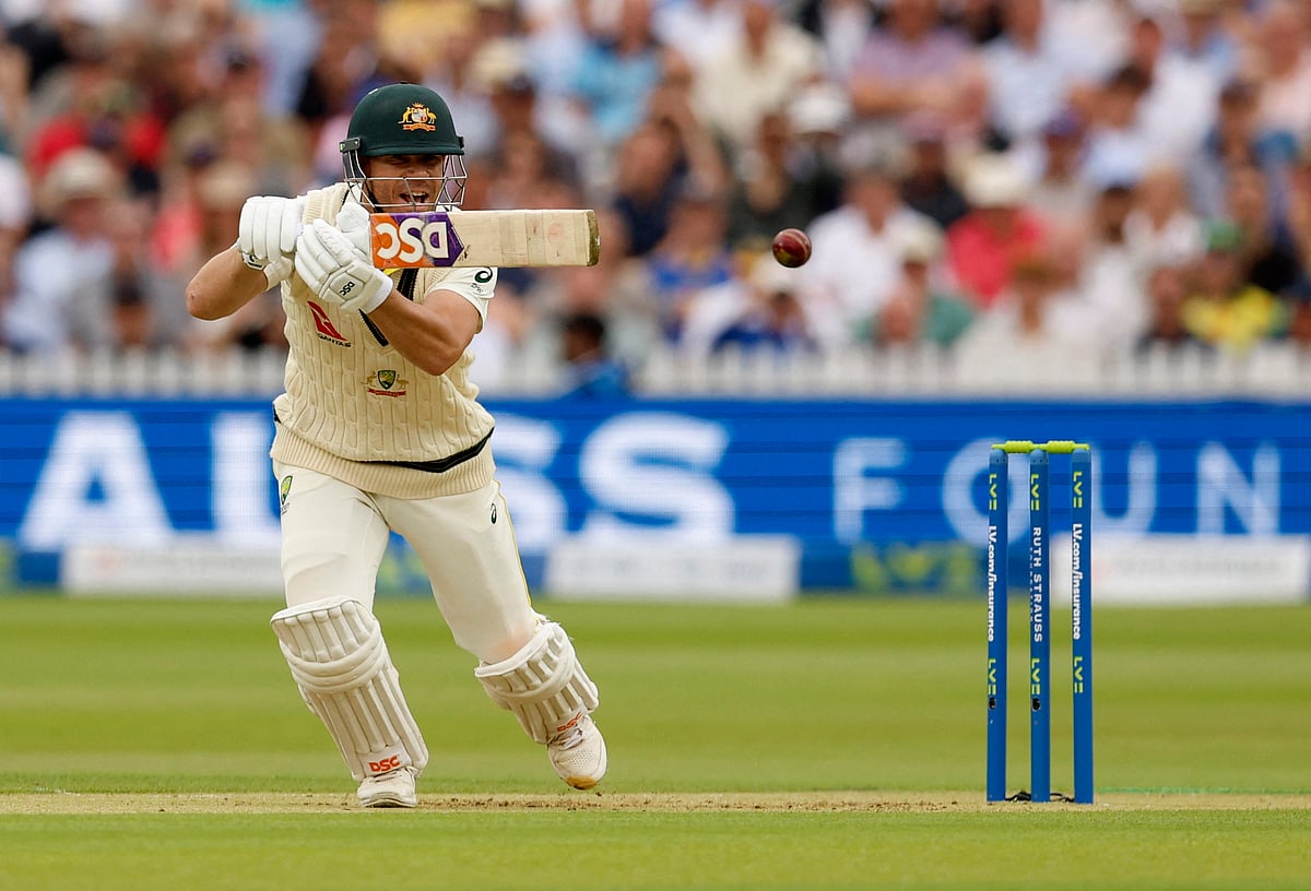 Australia's David Warner in action during the 1st day of the 2nd Ashes Test match at the Lord's Cricket Ground, London, Britain on 28 June, 2023