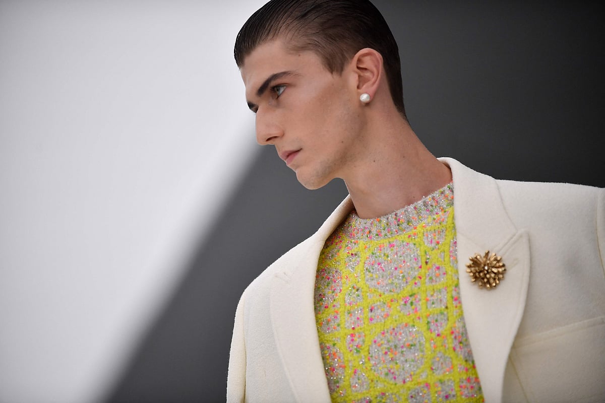 A model presents a creation for the Dior Menswear Spring-Summer 2024 show as part of Paris Fashion Week, in Paris on 23 June, 2023.