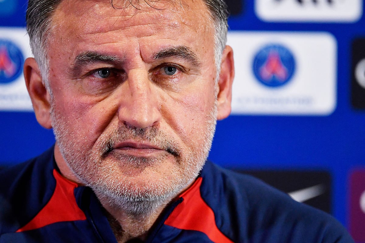 Paris Saint-Germain's French head coach Christophe Galtier holds a press conference at the club's "Camp des Loges" training grounds in Saint-Germain-en-Laye, northwest of Paris on 19 May, 2023