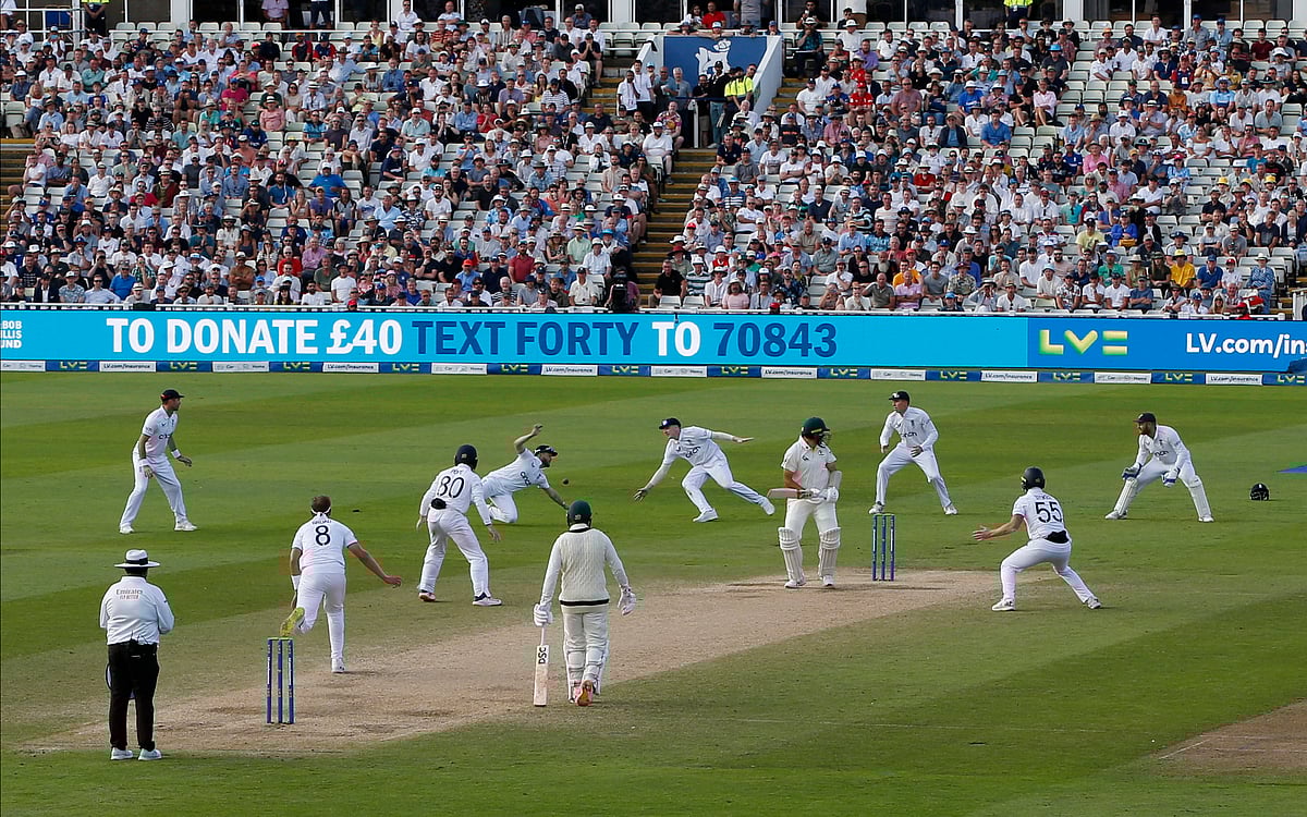Australia’s Scott Boland plays a shot through the slips off the bowling of England’s Stuart Broad in the First Ashes Test at Edgbaston Cricket Ground, Birmingham, Britain on 19 June, 2023