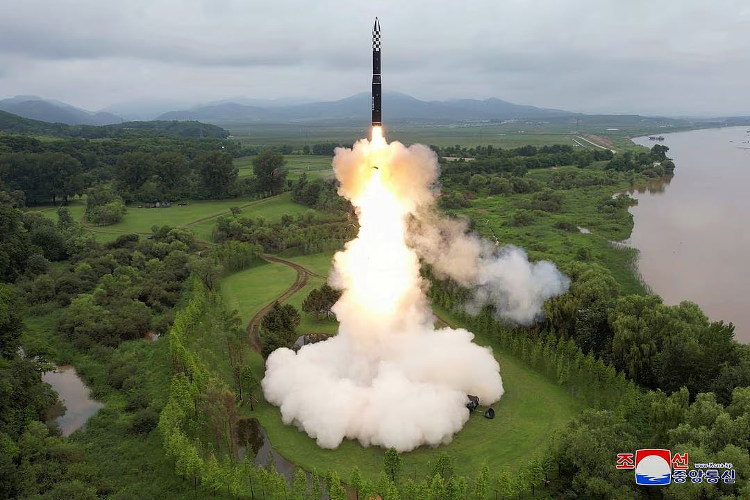 Hwasong-18 intercontinental ballistic missile is launched from an undisclosed location in North Korea in this image released by North Korea's Korean Central News Agency on 13 July, 2023.