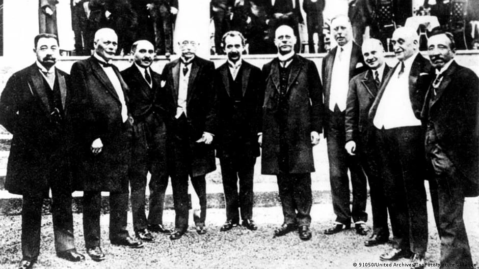 The Treaty of Lausanne (signatories pictured here), which ended the conflict between the Ottoman Empire and the Entente Powers after World War I, was signed in Switzerland on 24 July 1923