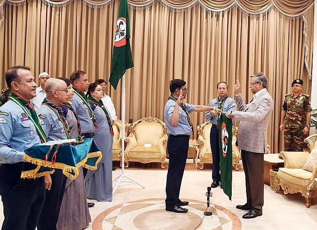 President Mohammed Shahabuddin takes oath as the chief scout of Bangladesh at a formal ceremony at his official residence, Bangabhaban, Dhaka on 16 July, 2023