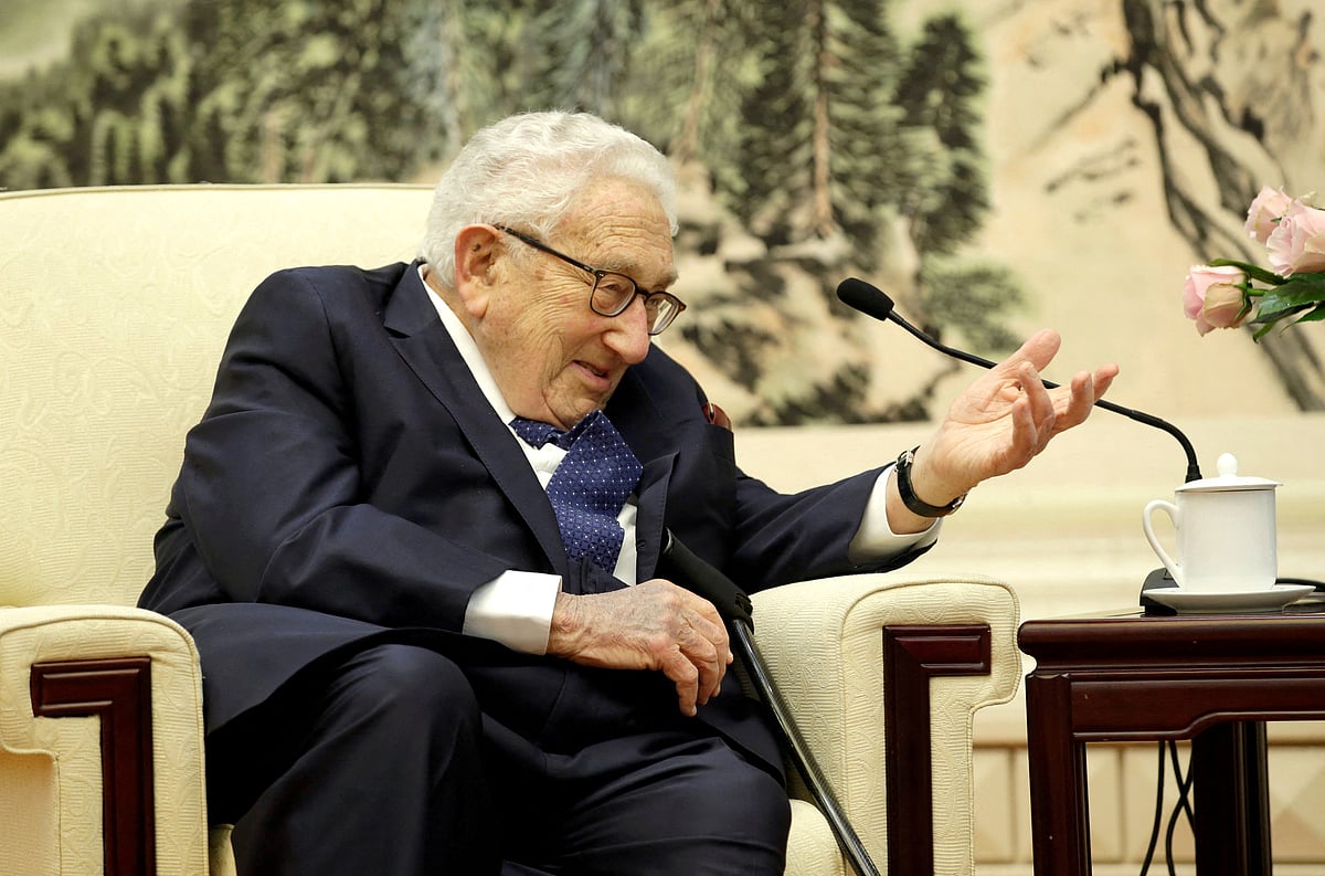 Former US Secretary of State Henry Kissinger speaks during a meeting with Chinese Foreign Minister Wang Yi (not pictured) at the Great Hall of the People in Beijing, China on 22 November, 2019