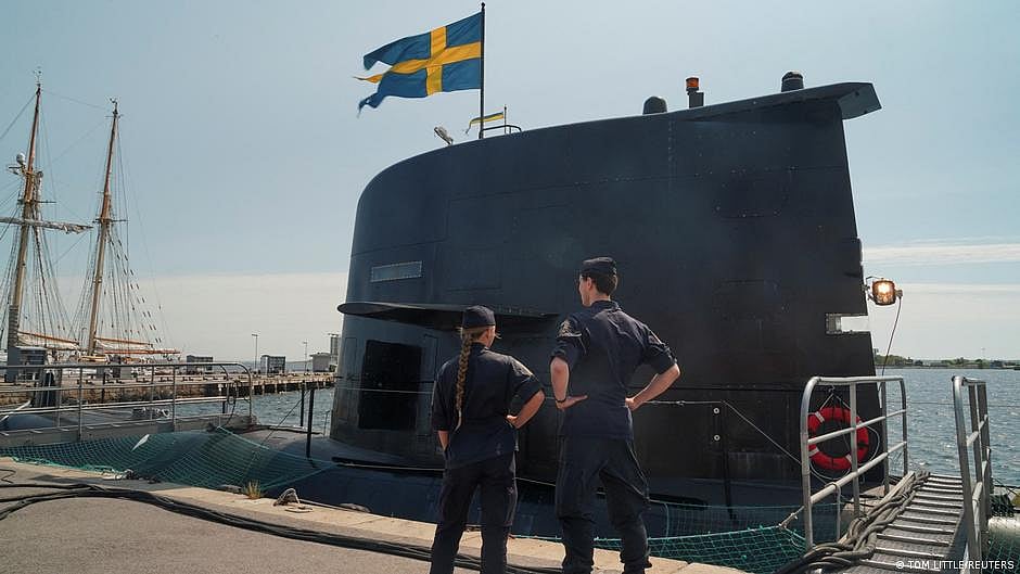 The Swedish submarine HMS Gotland, named after an island of crucial importance, in the harbor of the Karlskrona naval base in Sweden