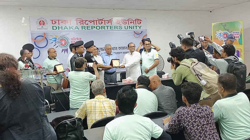 Home minister Asaduzzaman Khan at a programme marking 40 years’ of Bangladesh Crime Reporters’ Association on the premises of Dhaka Reporters’ Unity on 23 July 2023