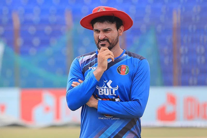 Afghanistan bowling coach Hamid Hassan during the team's practice session