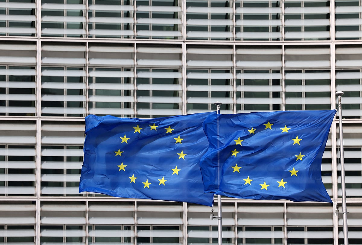 European flags fly outside the European Commission headquarters in Brussels, Belgium on 13 March, 2023