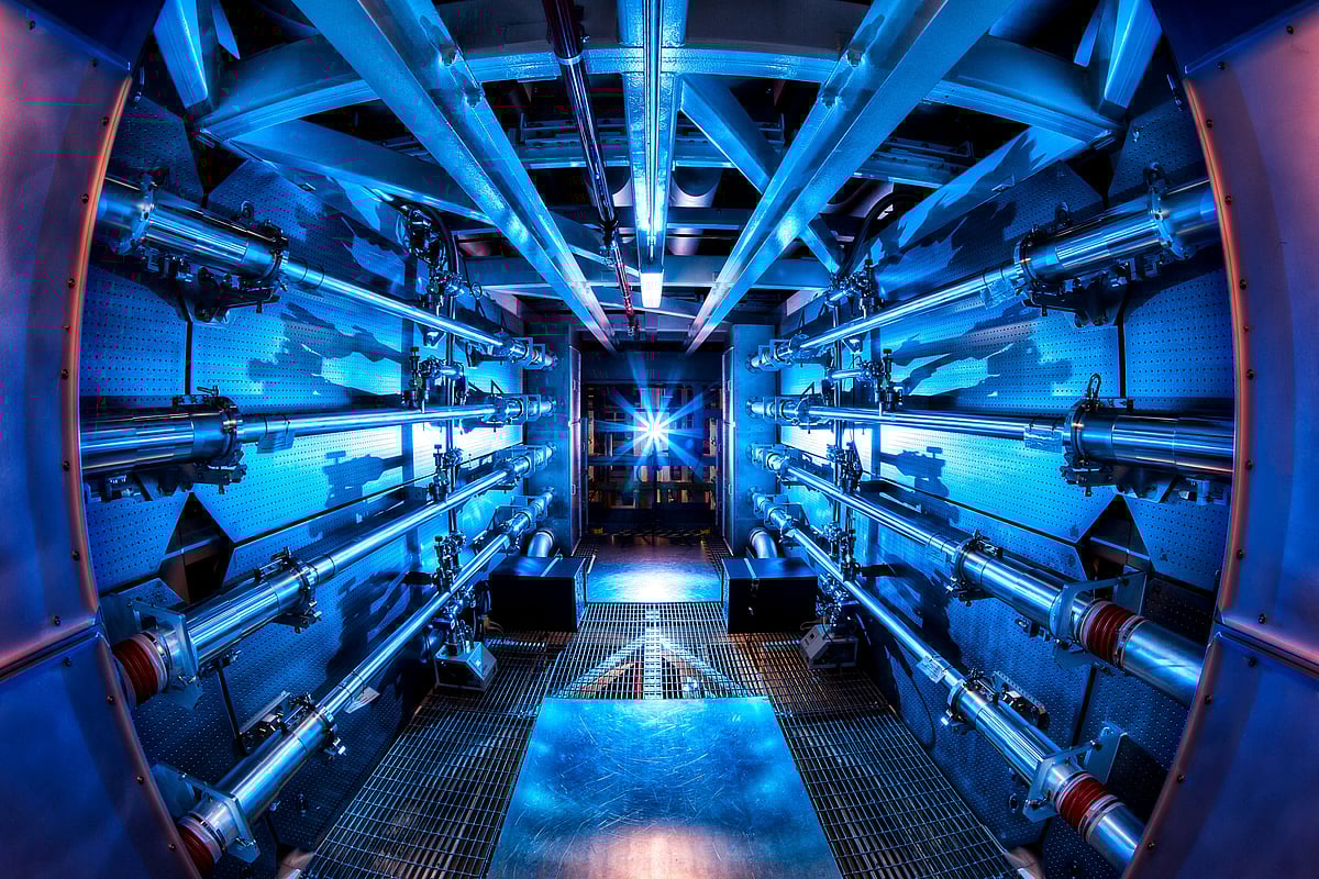 The National Ignition Facility’s preamplifier module increases the laser energy as it travels to the Target Chamber in an undated photograph at Lawrence Livermore National Laboratory federal research facility in Livermore, California, U.S.