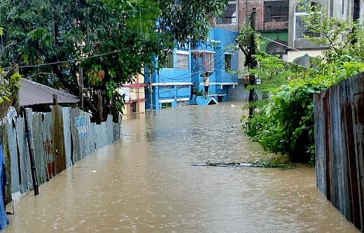 Flood water enters many houses in Bandarban sadar. A picture from Circuit House area of the town on 7 August