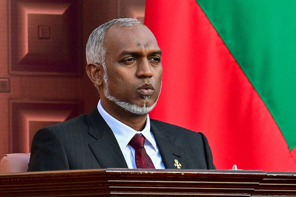 Maldives’ President Mohamed Muizzu looks on after reading the oath during his inauguration ceremony in Male on 17 November, 2023