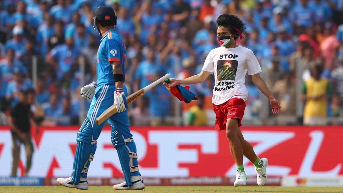 A pitch invader in support of Palestine amid the ongoing conflict between Israel and the Palestinian Islamist group Hamas