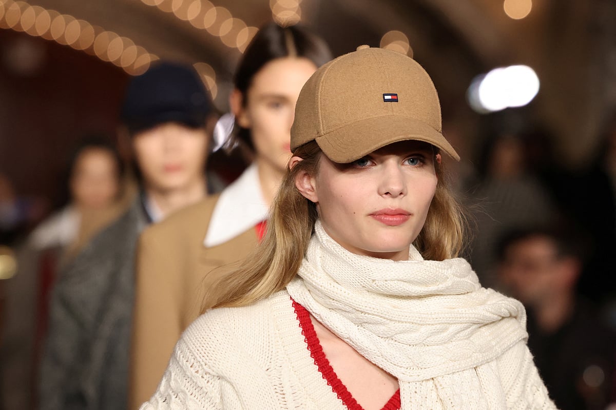 Models present creations from the Tommy Hilfiger Fall/Winter 2024 collection show at the Grand Central Oyster Bar during New York Fashion Week, in New York City, US, 9 February, 2024.