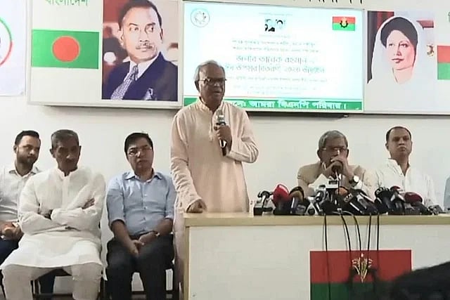 Ruhul Kabir Rizvi speaks at a programme at the BNP chairperson's Gulshan office on 28 March, 2024.
