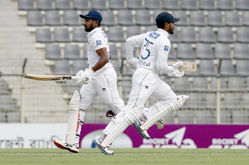Dhananjaya de Silva and Kamindu Mendis in rescue act for Sri Lanka in the first Test against Bangladesh at Sylhet International Cricket Stadium in Sylhet on 22 March, 2024