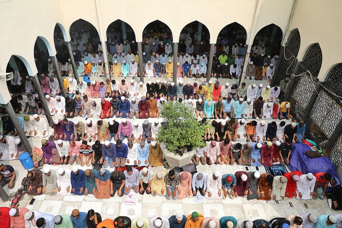 Muslims are praying on the occasion of holy Jumatul Wida