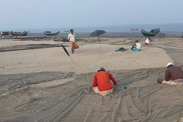 Fishing on the Naaf River has been banned for around two months. Fishermen were seen repairing their nets on 12 April, 2024.