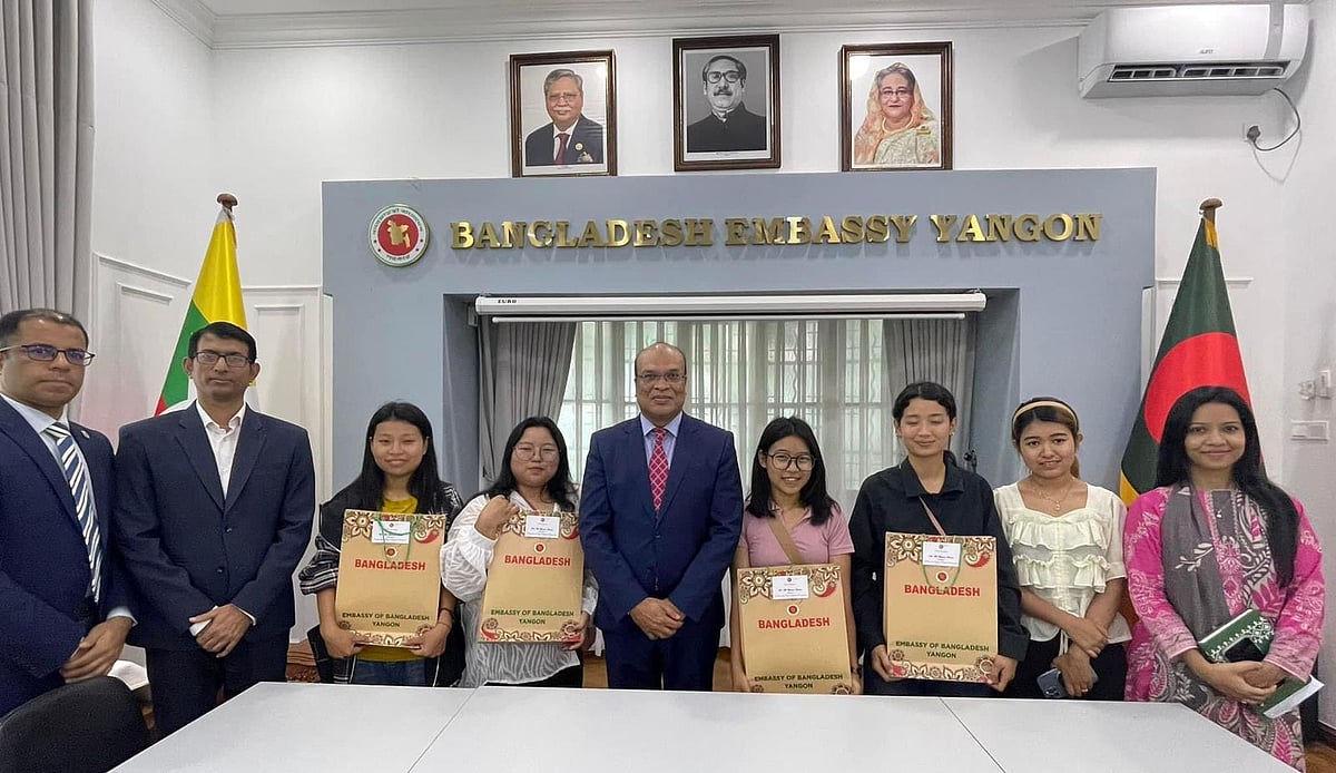 Bangladesh Embassy in Myanmar congratulates the four Myanmar students for their successful admission at the Asian University of Women in Chattogram