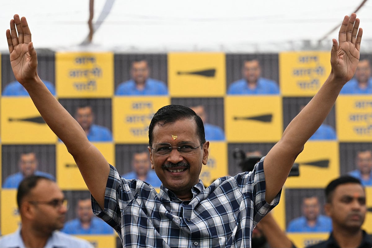 Aam Aadmi Party (AAP) leader and chief minister of Delhi Arvind Kejriwal during a press conference at the party headquarters in New Delhi on May 11, 2024, a day after being release on bail by India's top court